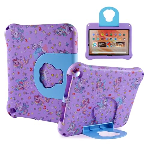 Fire HD 10 2021 2023 10.1 Case Kids, Fire HD 10 11th 13th Gen Gen Case for Kids Cute Unicorn EVA Kid-Proof Tablet Case with Stand Handle Shockproof Kid-Friendly Durable Full Cover Boy Girl Gift Purple