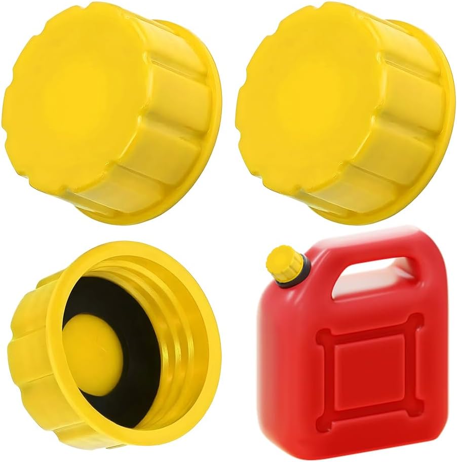 4PCS 5 Gallon Car Gas Can Cap, Coarse Portable Thread Automotive Gas Tank Lid, Leak-Proof Vehicle Gasoline Diesel Fuel Tank Lid Can Cover Replacement Accessories, Universal Fit (Yellow)