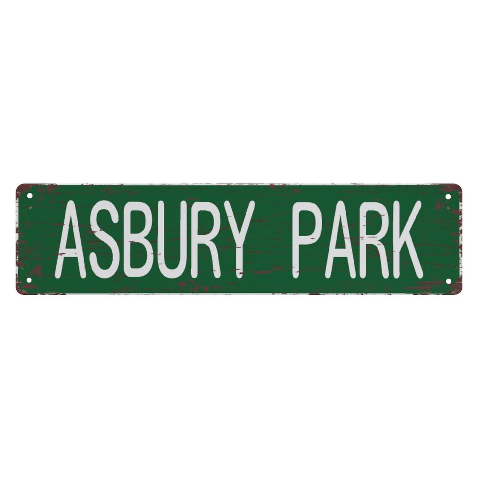 Asbury Park Vintage Street Sign, 4x16 Inch Rustic Location Themed Wall Decor, Retro Metal Sign for Home, Garage, Bar, Farmhouse, Outdoor Patio, Man Cave, Waterproof Tin Sign, Durable Wall Art