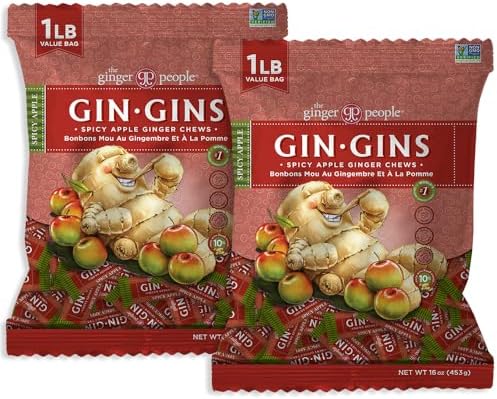 GIN GINS Apple Ginger Chews Made w/Fresh Ginger 1lb 2Pk