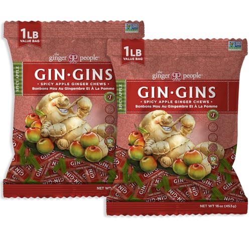 GIN GINS Apple Ginger Chews Made w/Fresh Ginger 1lb 2Pk