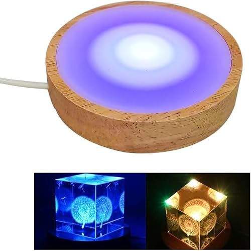 LIBFITH LED-lampor bas trä glasboll display ljus bas för kulformad glaskristallkonst, 3D-laserkristallglas artikelnr. juldekoration (flerfärgad)