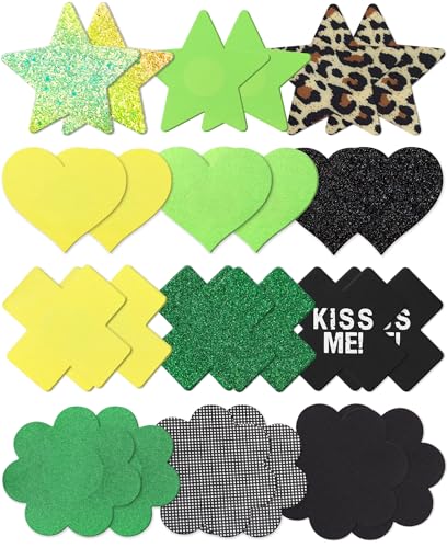 Image of Glitters Pasties Rave Pack Nipple Covers Stickers Disposable Sticky Breast Petals Bra Set for Women Rave Outfit Party