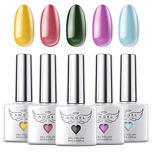 Angel Professional Gel Nail Polish Set - Flower - with 5 Popular Colors, Manicure Gel Polish Kit for Professional Nail Art & DIY at Home, 5 Popular Nail Art Colors UV LED Soak Off, 5 pcs of 0.33 OZ
