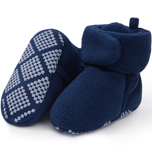 Image of Pro Goleem Fleece Baby Booties, Warm Cozy Baby Slippers, Stay On Sock Shoes, Easy to Put on, Unisex Baby Gifts, Soft Non-Slip Adjustable Newborn Boots for Boys and Girls