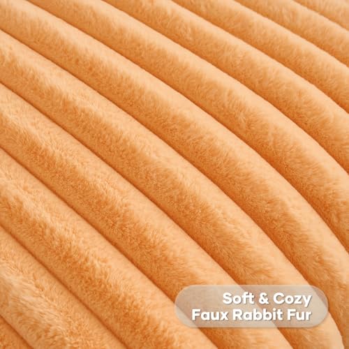 FUTEI Orange Striped Decorative Throw Pillow Covers 24x24 Inch Set of 2,Square Winter Decorations Couch Euro Pillow Case,Soft Cozy Faux Rabbit Fur & Velvet Back,Modern Home Decor for Bed
