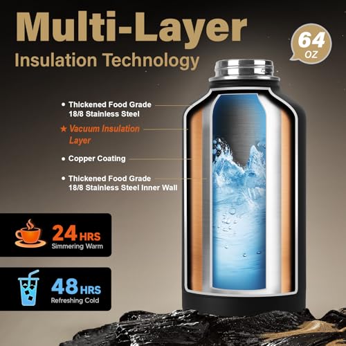 Image of DYSANKY Fatehers's Day Water Bottle Gift for Dad- 64 oz Insulated Stainless Steel Bottle with Carrier Bag, Strap & Gift Box - BPA-Free - Ideal for Hiking, Camping & Travel 64 oz