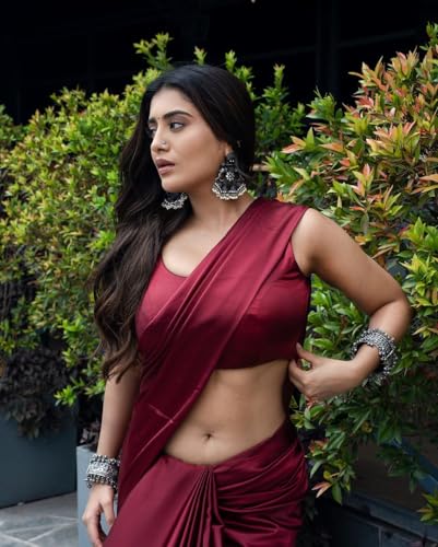 Image of FABIAN FASHION Women's Solid Japan Satin Silk Saree With Unstitched Blouse Piece for Wedding Saree