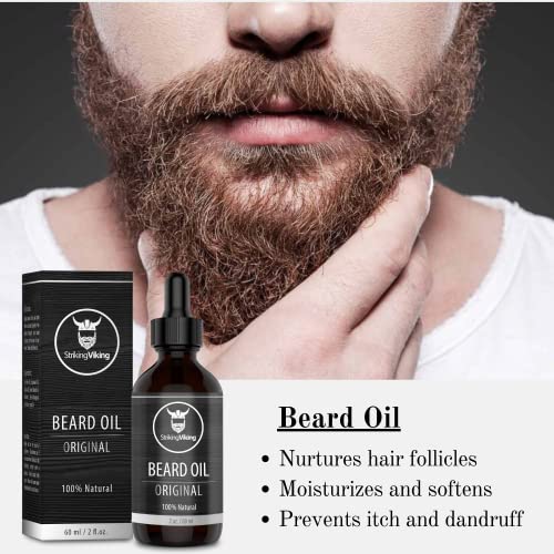 Striking Viking Beard Oil Conditioner Unscented - All Natural Organic Formula With Argan And Jojoba Oils - Softens, Smooths, And Strengthens Beard Growth #TOP1