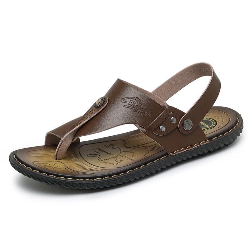 Mens Casual Outdoor Sandals Flip Flops Thong Leather Slip On Two uses Toe Ring Beach Shoes2