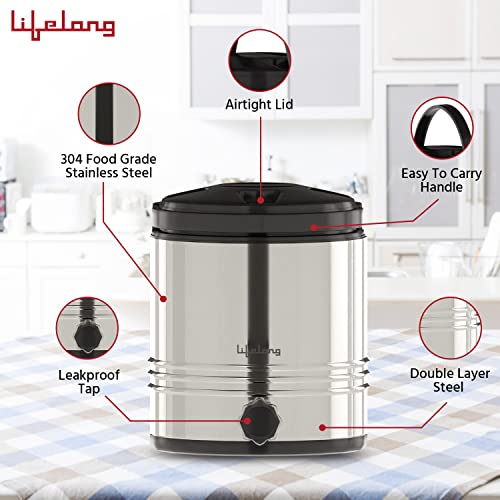 Image of Lifelong 6.5 litres Insulated Stainless Steel Water Jug| Thermos Jug| Hot & Cold | Easy to Carry Handle| Leakproof Tap| Spill-Proof Airtight Lid (LLWMJ65, Silver)