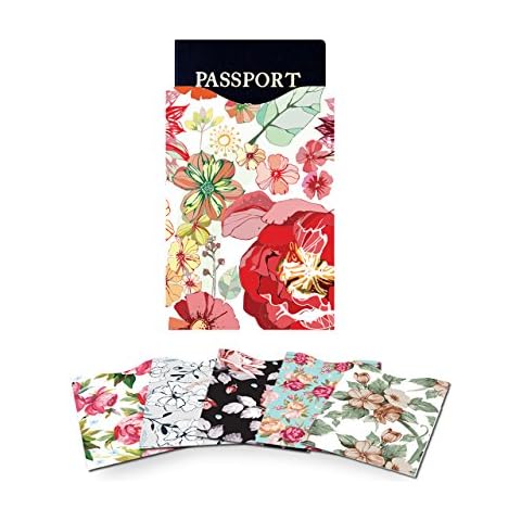 MAGIIN Anti-Theft RFID Blocking Credit Card Sleeves Passport Case, Card Guardian Bank Card Security Protector (5 Credit Card Holders and 1 Passport Cover) Flower Colour Cover