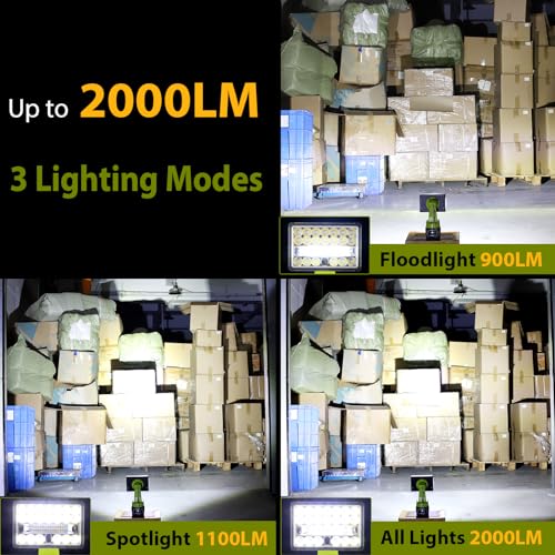 Image of 28W 2000LM Cordless LED Work Light for Ryobi One 18V Battery Portable Flood Lights for Outdoor Indoor Workshop Job Site, Floodlight & Spotlight Modes /Pivoting Head /USB Port(No Battery)