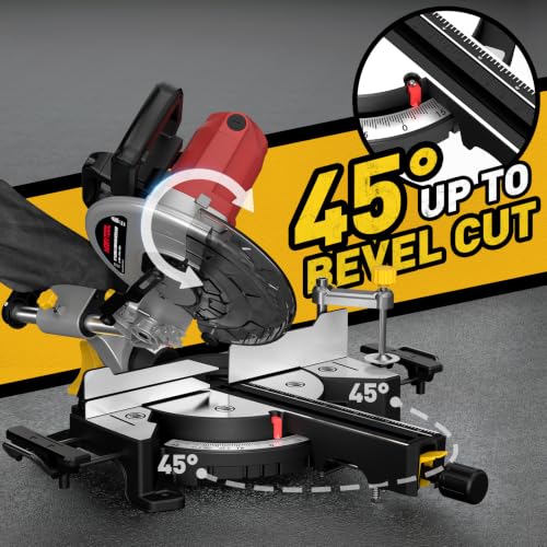 Image of 10-inch Sliding Compound Miter Saw, 5000RPM, 15 Amp, Single Bevel 0-45 with Extension Table, 36T Blade, Power Saw for Metal, Plastic, Wood, Laminates