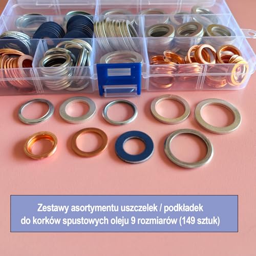 Zestaw uszczelek korka spustowego oleju, 9 rozmiarów, część zamienna silnika samochodowego, zestaw uszczelek do Toyoty, Hondy, Subaru, VW, Audi, Mercedes Benz, 149 szt