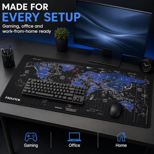 Image of Sounce Extended Gaming Mouse Pad | Large Desk Pad with Stitched Edges & Non-Slip Rubber Base | for Computer, Laptop, Keyboard | Office & Home | 800 x 300 x 2 mm