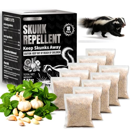 Skunk Repellent Pouches, 10 Packs, Natural Skunk Deterrent for Yard & Garden, Long-Lasting Outdoor Repellent with Peppermint & Garlic Oil, Protects Lawns, Gardens, Decks & Outdoor