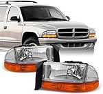 AKKON - Fits 1997-2004 Dodge Dakota | 98-03 Durango Chrome Driver Left + Passenger Right Side Headlights +Signal Lamp Pair Set