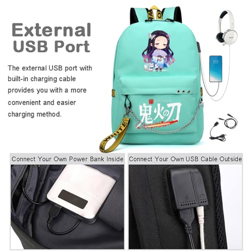 Image of ZJYJING Anime Backpack for School Laptop Backpack with USB Port, Casual Travel Casual Daypack for Teens Girls, Green