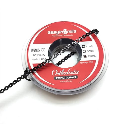 Miniatura 4 de SNAWOP Cadena de potencia de ortodoncia dental, carrete multicolor, bandas de goma elásticas para dentaduras (cerrada, negro)