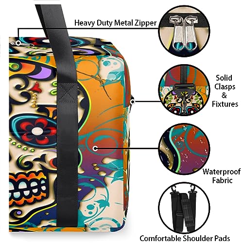Day Of The Dead Skull Weekender Bag, Waterproof Travel Duffel Bags, Overnight Bags for Women, Duffel Bag with Trolley Sleeve, For Men Travel Business Gym Gift3