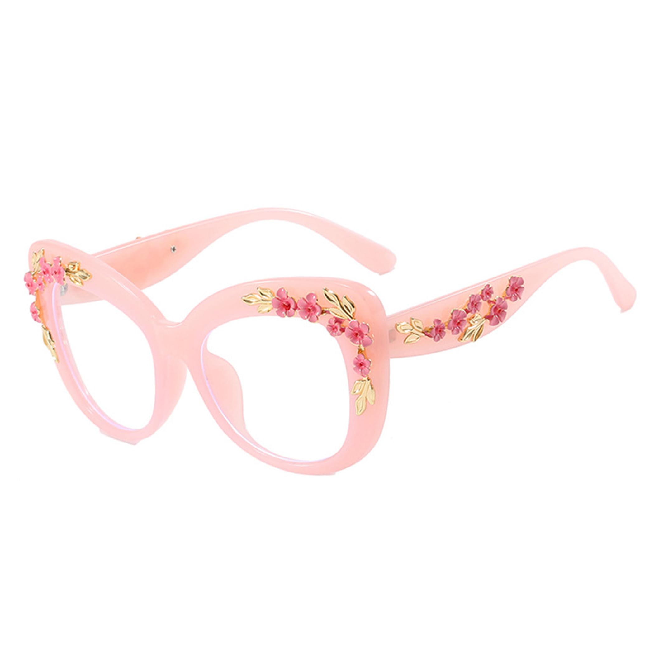 bullabulling Oversized Eyeglasses Square Large Lenses flower Pattern Reading Glasses Readers (pink, 2.0, x)