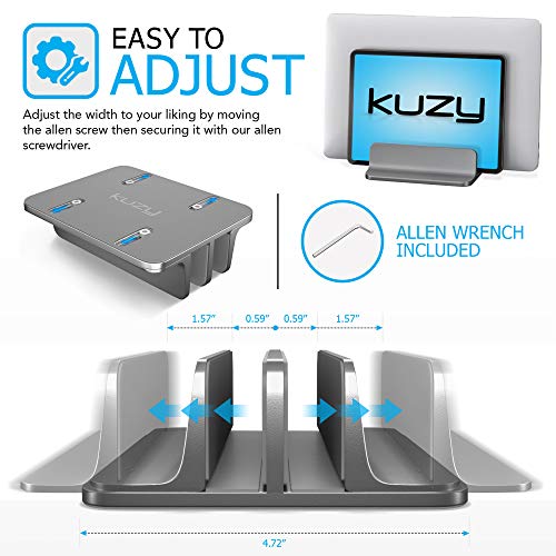 Kuzy Vertical Laptop Stand For Desk, Macbook Vertical Stand Aluminum, Laptop Holder Vertical, Laptop Vertical Stand Dual Slots, Vertical Laptop Holder Adjustable Dock For Gaming Laptops, Space Gray #TOP3