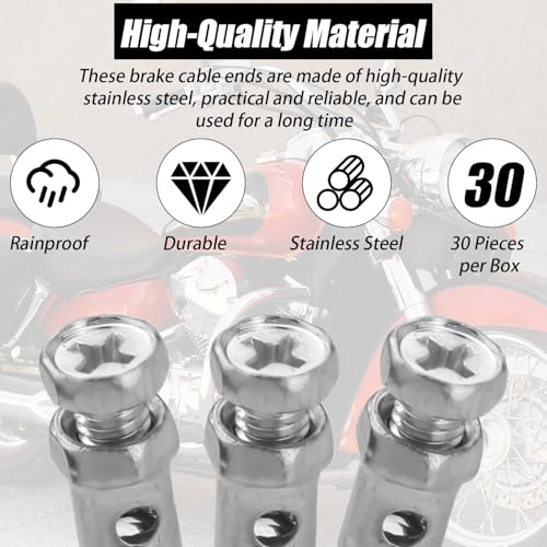Image of NQEUEPN 30pcs Universal 1 /8 inch Throttle Brake Cable Ends, Silver Metal | Go Kart Throttle Cable Stops Locks Bicycle Brake Cables Crimp Ends for Bike Motorcycles Scooters Lawn Mowers Tractors