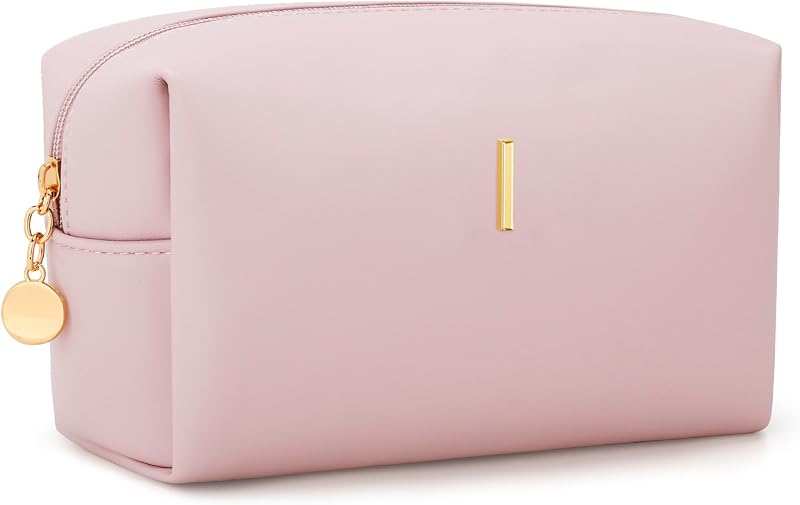 Necessaire de maquiagem CLOUDWINGS rosa com inicial personalizada