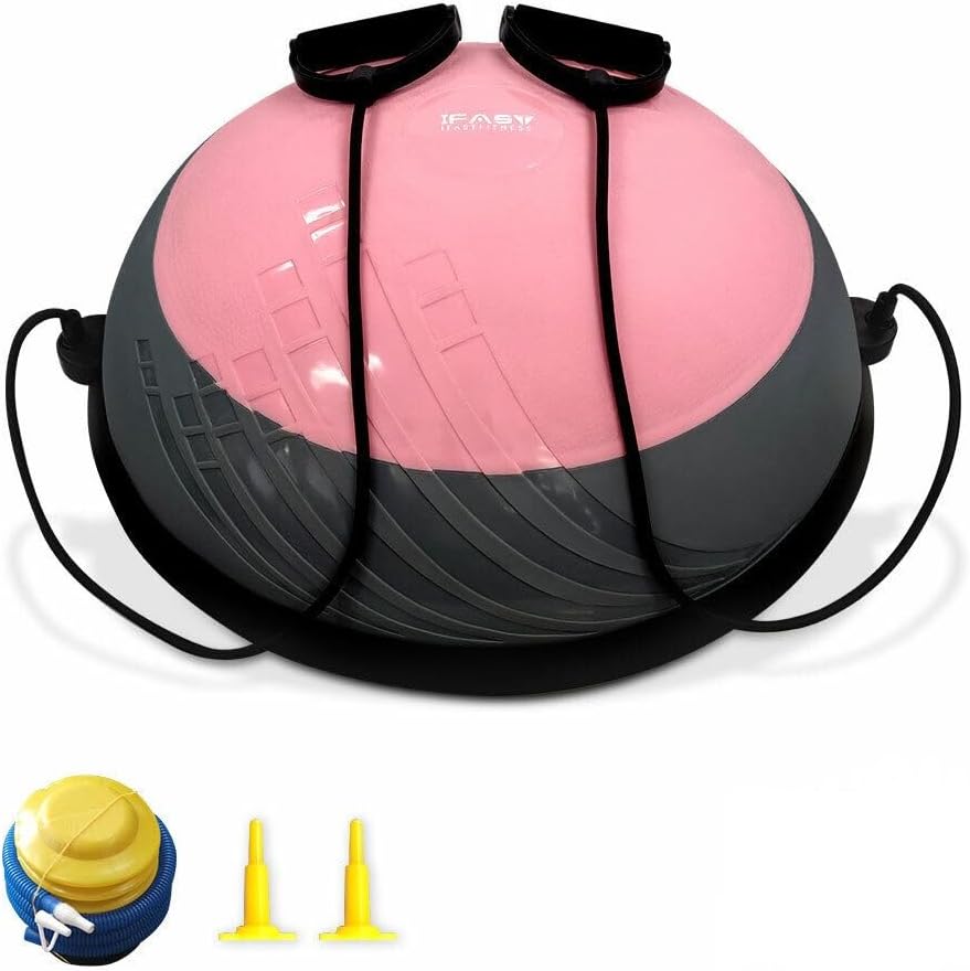 Balance Ball Balance Trainer 660Lbs Weight Capacity 23″ Half Ball with Resistant Band, Anti Burst Design, Anti-Slip Surface for Home Gym Core Ab Training Yoga Fitness Stability Workout with Foot Pump