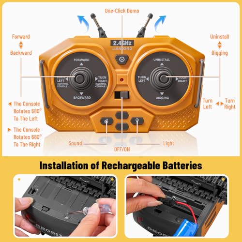 Image of Remote Control Excavator, Construction Rc Digger for Kids Boys Age 4-14 + Year Old Birthday, Rechargeable Excavator with Metal Shovel, Lights, Sounds, 2.4Ghz, Grey