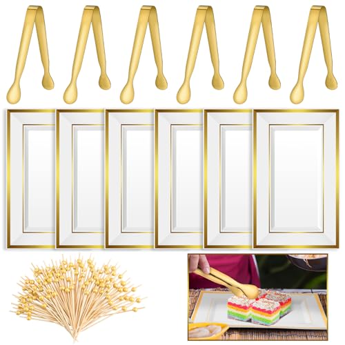 112 Pcs Summer Gold Dinnerware Set Include 6 Disposable Rectangle...