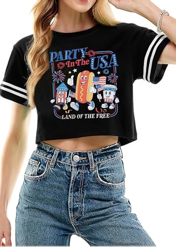 Image of MYHALF Women USA Flag 250th Patriotic 4th July Memorial Day Crop Shirt