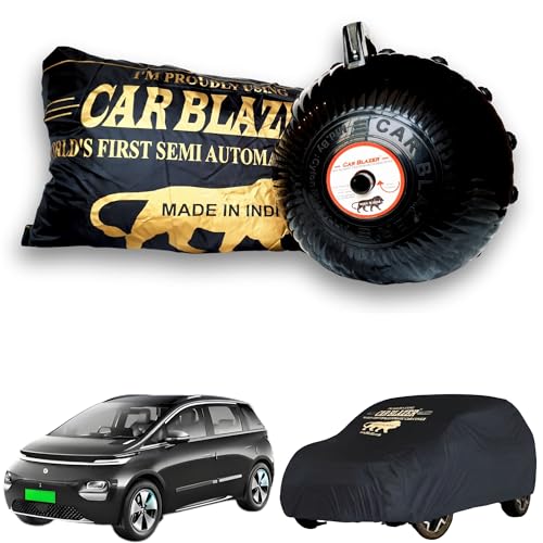 Image of CARBLAZER Portable & Semi-Automatic Full Body Car Covers: Heavy Duty Device| Anti-Theft| Dust & Scratch Proof | Water & Wind Resistant|Custom Fit| Dual-Side Cover, Compatible for MG Windsor EV