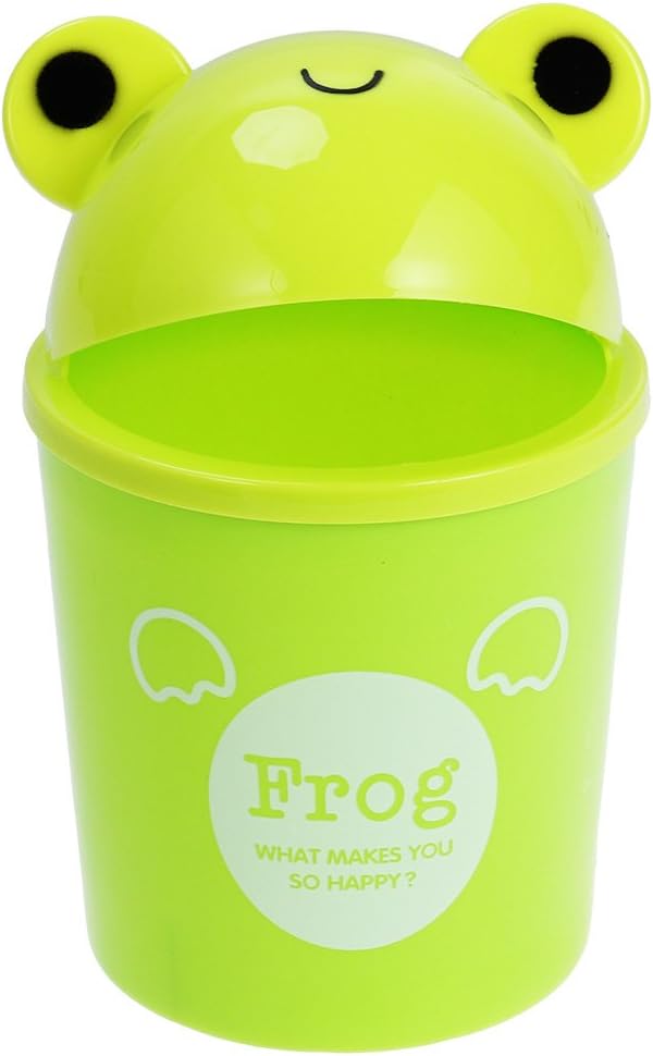 Toyvian Mini Trash Can with Lid - Cute Animal Desktops Trash Can Garbage Bin for Office Use (Frog)