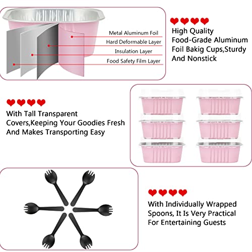 Lnyzqus 10Oz Mini Cake Pans With Lids 40 Pack, Aluminum Foil Square Brownie Baking Cups,Disposable 4”X4” Large Cupcake Pan,Jumbo Muffin Tin Ramekins Holders-Pink #TOP3