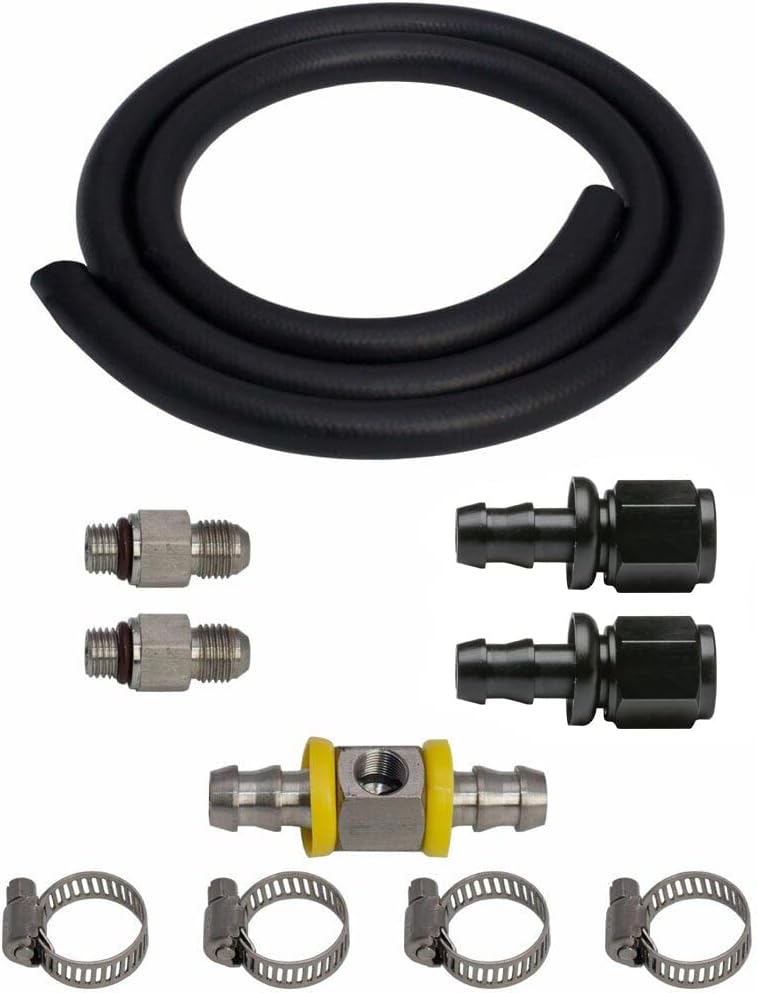GlowShift Fuel Pressure Big Line Kit Compatible with Dodge Ram 2500 3500 6.7L Cummins 2007.5-2009 - Upgrades Fuel Line Size - Includes Rubber Hose, T-Fitting Adapter & Fittings