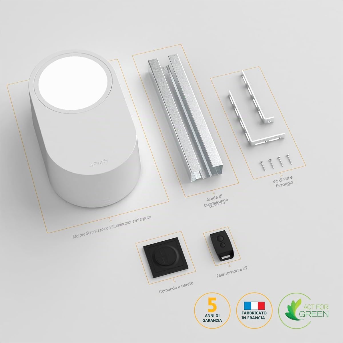 Somfy 1246361 - Serenia®1100 io | Motore per porta di garage di Altezza max. 2,35 m e Larghezza max. 4,5 m | Con 1 Comando a parete e 2 telecomandi Keytis | Compatibile App TaHoma