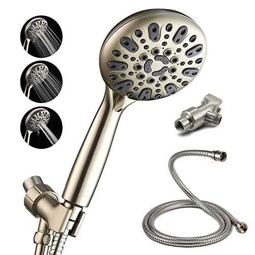 Celper Shower Head, 6 Spray Setting High Pressure Handheld Shower Head With Brass Joint Bracket And 70-Inch Stainless Steel Hose, 5" (Brushed Nickel) #TOP1