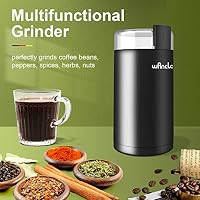 Kaffeemühle, Wancle Elektrische Kaffemühle für Bohnen ＆ Gewürze, Edelstahl Klinge, Schüssel, Kaffeemühle mit sauberer Bürste mit einem Knopf für Grob- und Feinmühle (Schwarz+Schwarz) – Ansicht 2