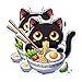 (2 Pack) Cute Kitten Eating Ramen Stickers - Kawaii Cat Eating Ramen Decals - 5 Inches On Longest Side - Premium Vinyl Decal - Sticks to Any Smooth Flat Surface - Made in USA - BMCS2106