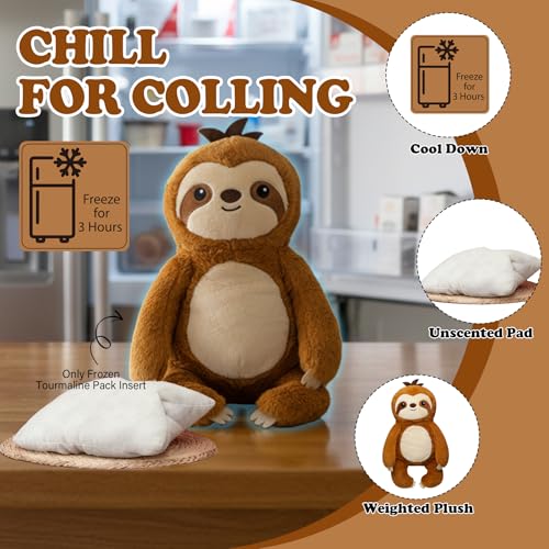 NIUBEHOHO Weighted Heating Sloth Stuffed Animals - 16 Inch Big Microwavable Sloth with Zipper Cute Heating Pad Plush Toy Washable Unscented Comfort Hug Pillow for Kid Teen Adult Birthday Gift 2.2 Lbs — view 5