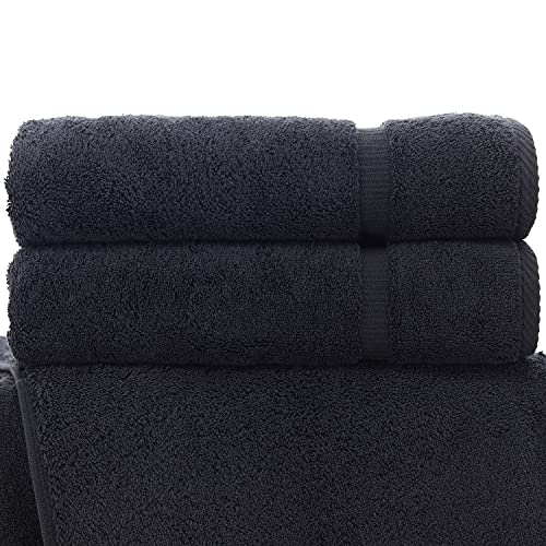 Image of BC BARE COTTON Luxury Hotel & Spa Quality, Quick Dry 100% Turkish Cotton 700 Gsm, Eco Friendly Towel, For Bathroom Dobby Border Soft Bath Towel Set 27 X 54 (Black, Bath Towels - Set Of 2)