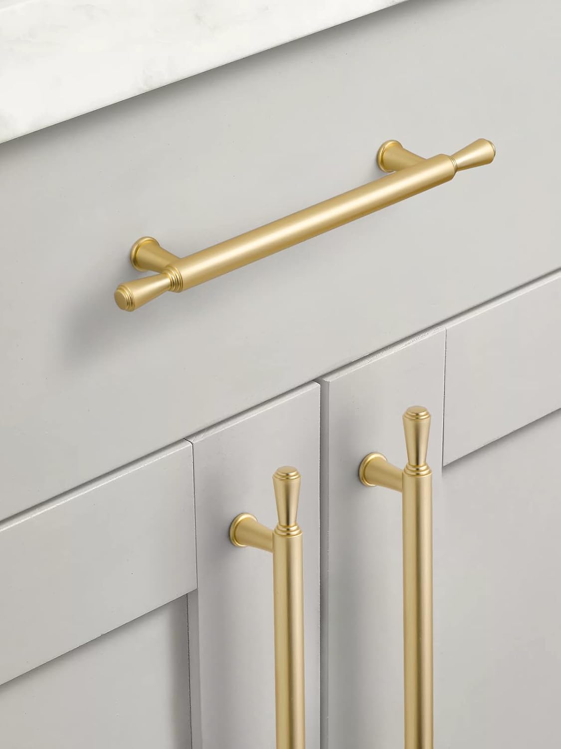 5-Pack Brushed Brass Cabinet Pulls 5"(128mm) Brass Drawer Pulls Kitchen Cupboard Bathroom Dresser Cabinet Hardware Handles Zinc Alloy