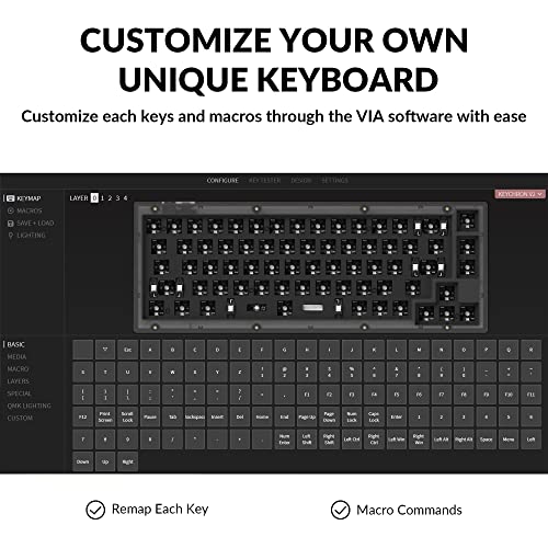 Image of Keychron V2 Wired Custom Mechanical Keyboard Barebone Version, 65% Layout QMK /VIA Programmable Macro with Hot-swappable Support Compatible with Mac Windows Linux (Frosted Black - Translucent)