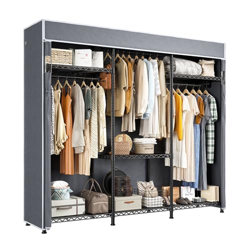 Raybee Heavy Duty Clothes Rack with Cover 800 LBS Clothing Racks for Hanging Clothes Portable Closet for Bedroom 56″ Wx 16″ Dx75.5 H
