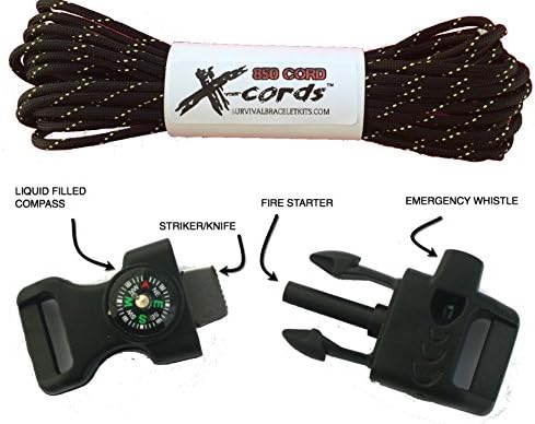 X-cords Emergency Fire Starter Buckle Contoured 1/2 to Make Paracord Bracelet Includes Paracord 850-use with 550 and 750 Cord. (ONE FIRE STARTER BUCKLE)