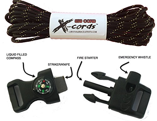X-Cords Emergency Fire Starter Buckle Contoured 1/2 To Make Paracord Bracelet Includes Paracord 850-Use With 550 And 750 Cord. (One Fire Starter Buckle) #TOP1