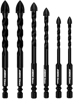 6PCS Ceramic Tile Drill Bits, JOERIC Masonry Drill Bits Set for Glass, Brick, Tile, Concrete, Plastic and Wood Tungsten Carbide Tip for Wall Mirror and Ceramic Tile with Size (5mm ~12mm).