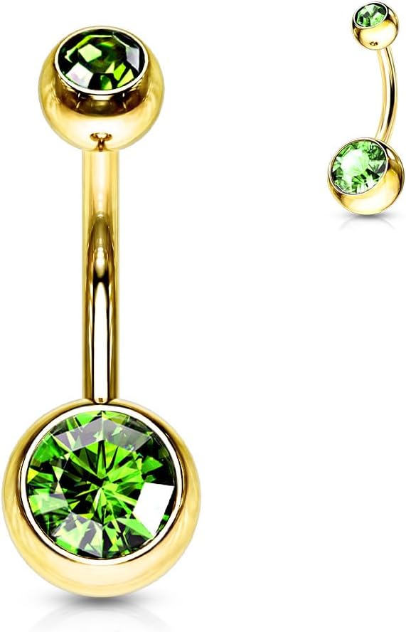 FIFTH CUE Double Press Fit Jeweled Gold IP over 316L surgical Steel Belly Button Rings